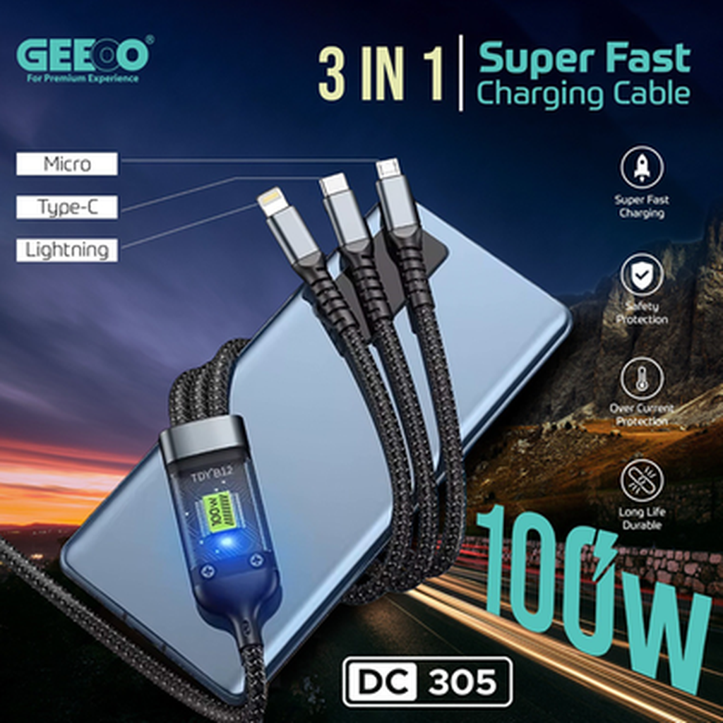 GEEOO DC305 3 IN 1 Super Fast Charging Cable - Image 2